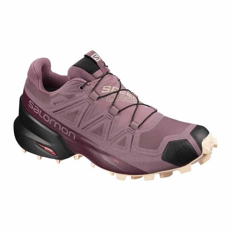 Salomon Israel SPEEDCROSS 5 GORE-TEX - Womens Trail Running Shoes - Burgundy/Black (BJKS-41875)